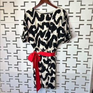 Eliza J Black and White Mini Dress with Red Sash